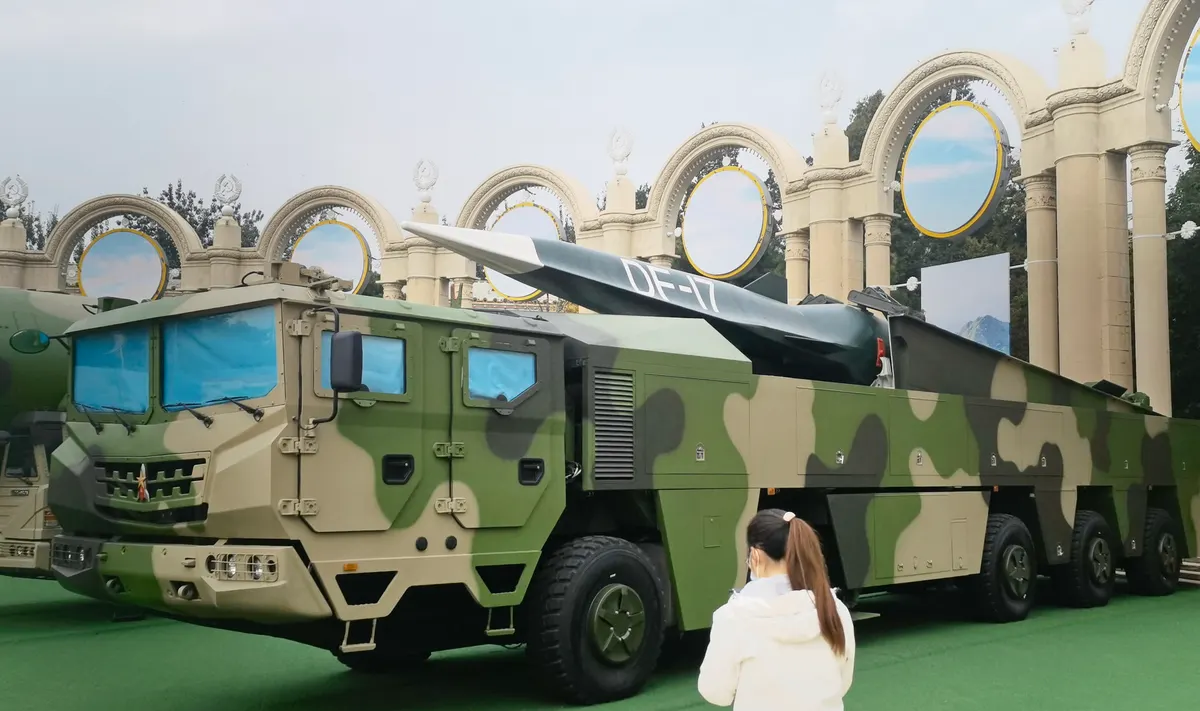 Road-mobile Chinese ballistic missile in launch position