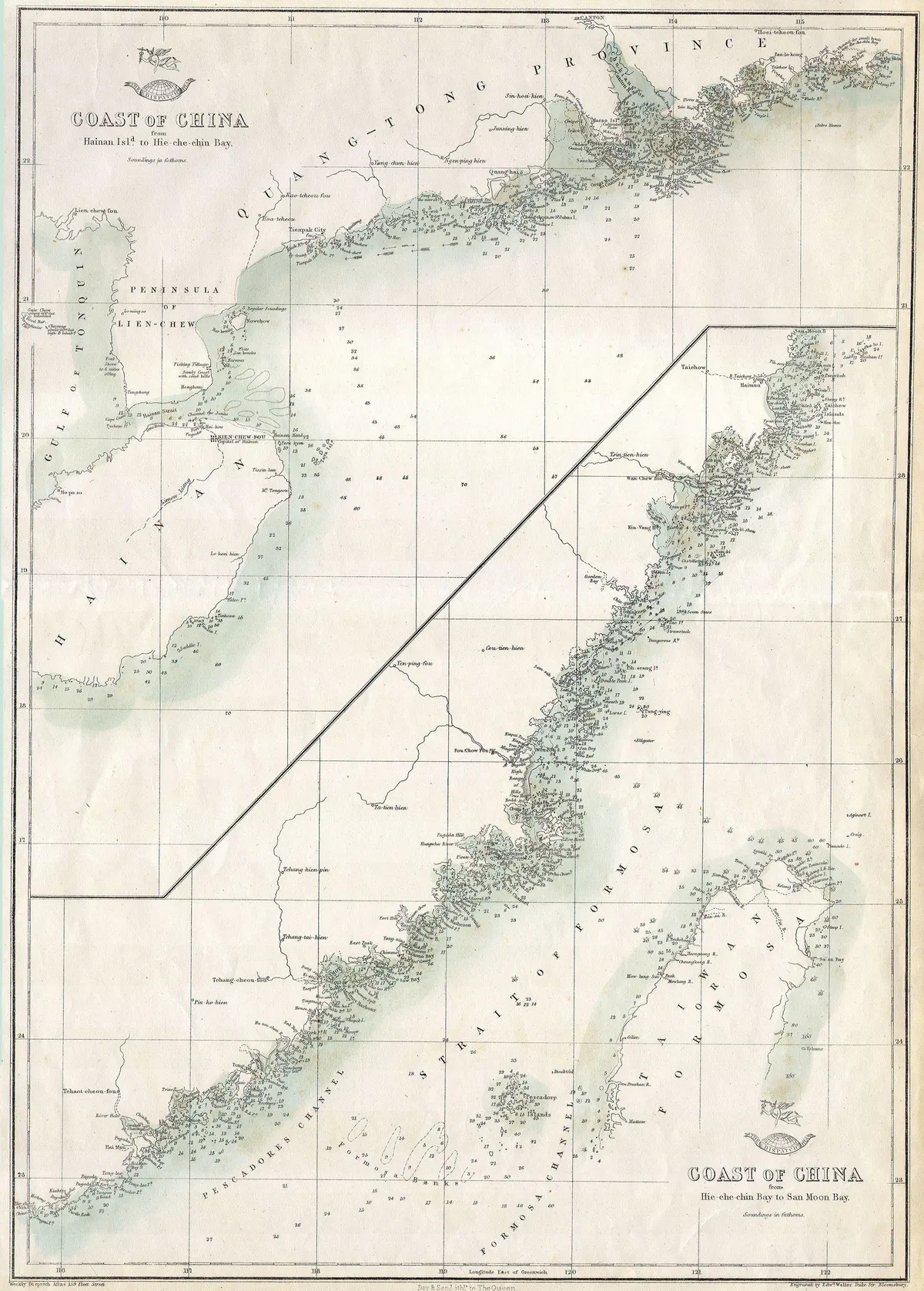 Map of the Taiwan Strait between China and Taiwan