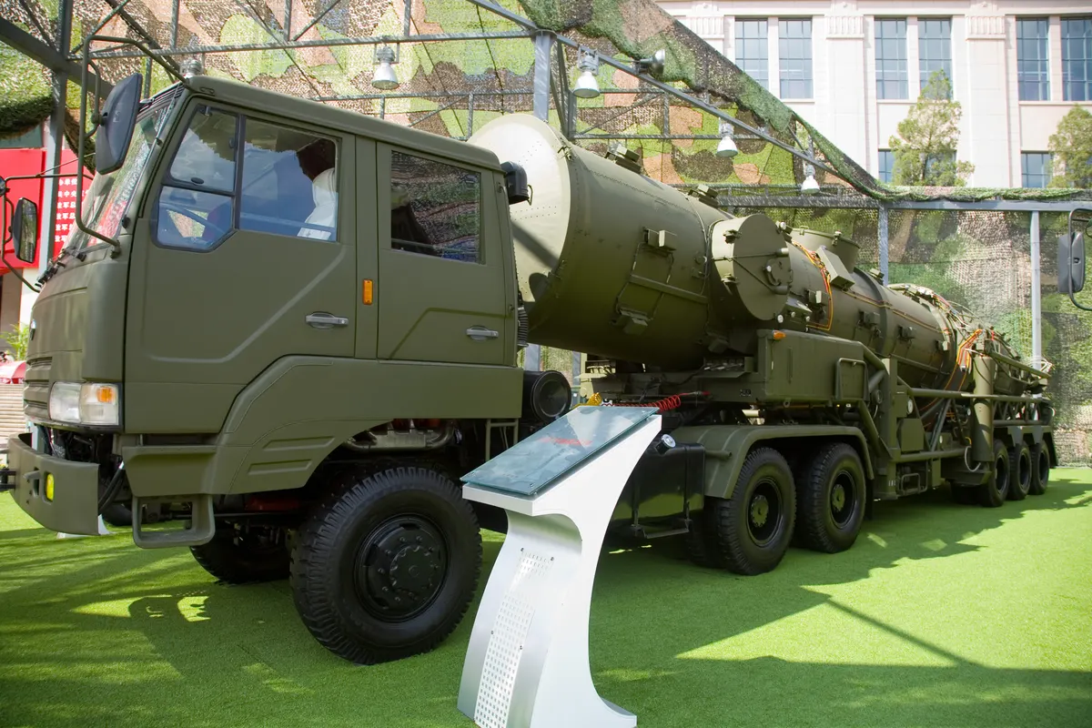 Chinese DF-21 series ballistic missile on a road-mobile launcher during a military parade