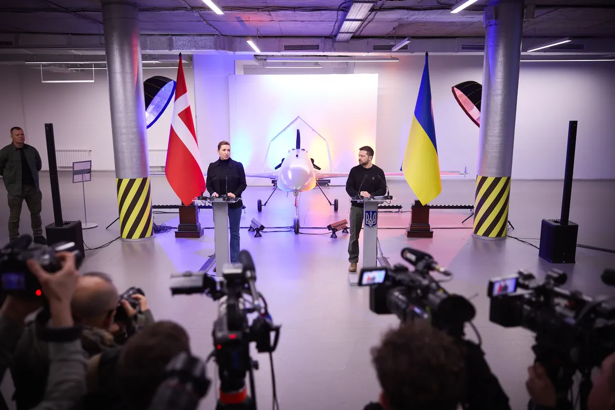 Ukrainian military drone operators preparing a long-range strike drone
