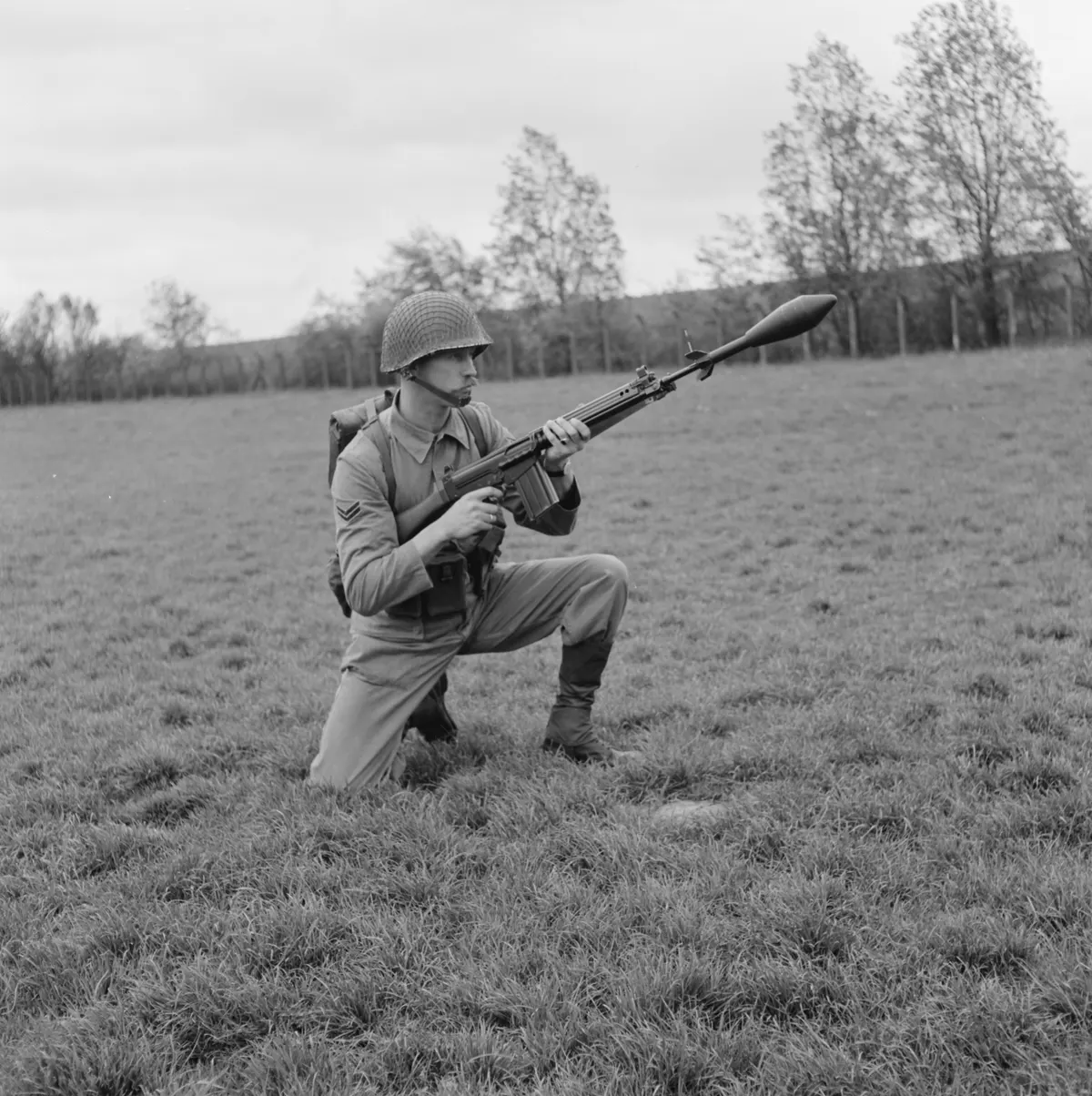 Dutch Marine holding FN FAL rifle with grenade launcher attachment