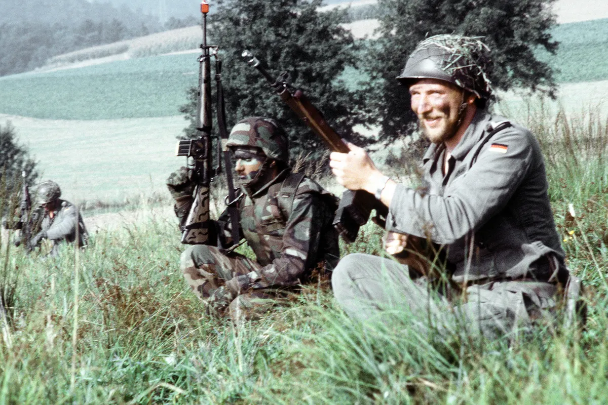West German Bundeswehr soldier holding a G3 rifle during training