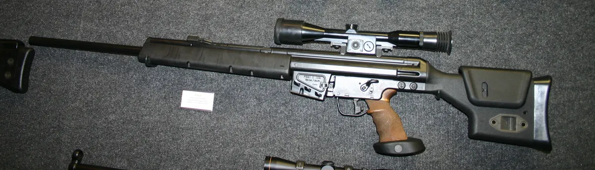 Heckler and Koch PSG1 semi-automatic sniper rifle on display