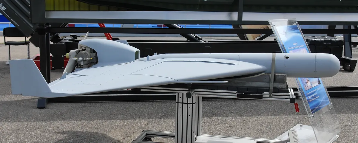 IAI Harpy anti-radar loitering munition on a display stand