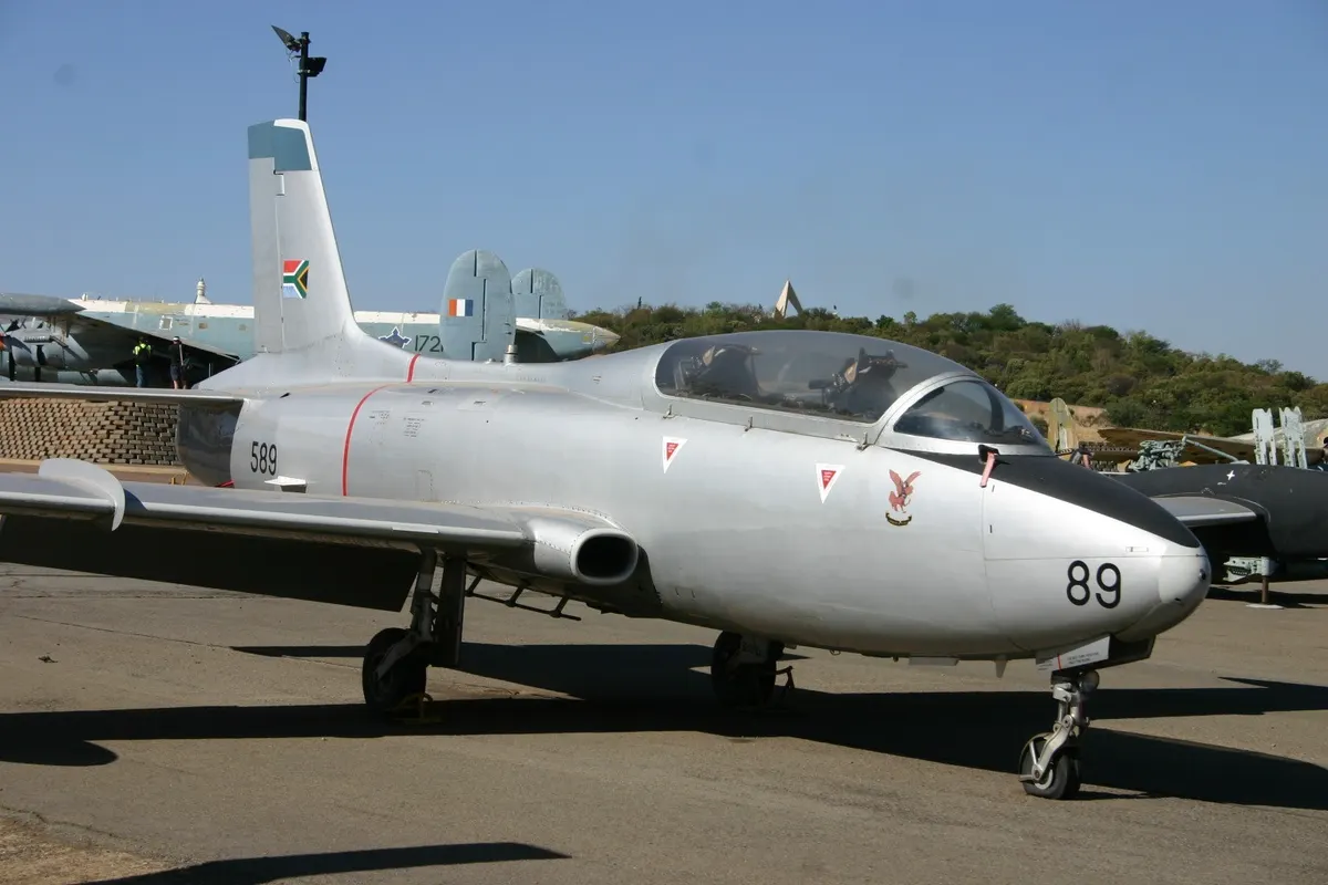 Atlas Impala Mk I two-seat jet trainer in flight