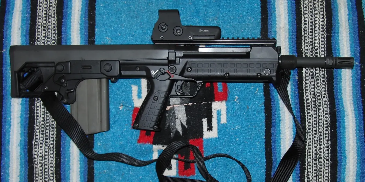 Kel-Tec RFB bullpup rifle shown from the right side