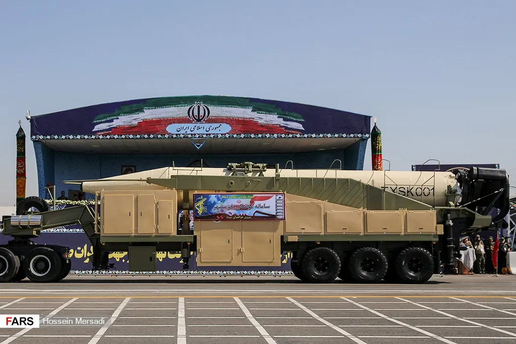 Khorramshahr ballistic missile on a mobile launcher during a parade