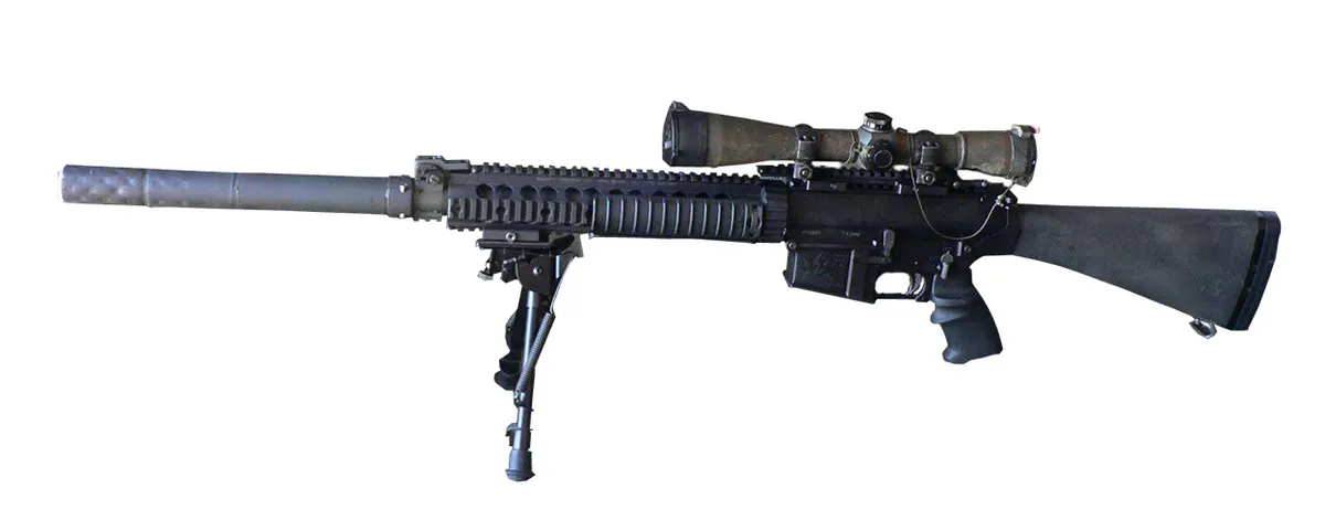 Sergilenen Knight's Armament SR-25 yarı otomatik tüfek