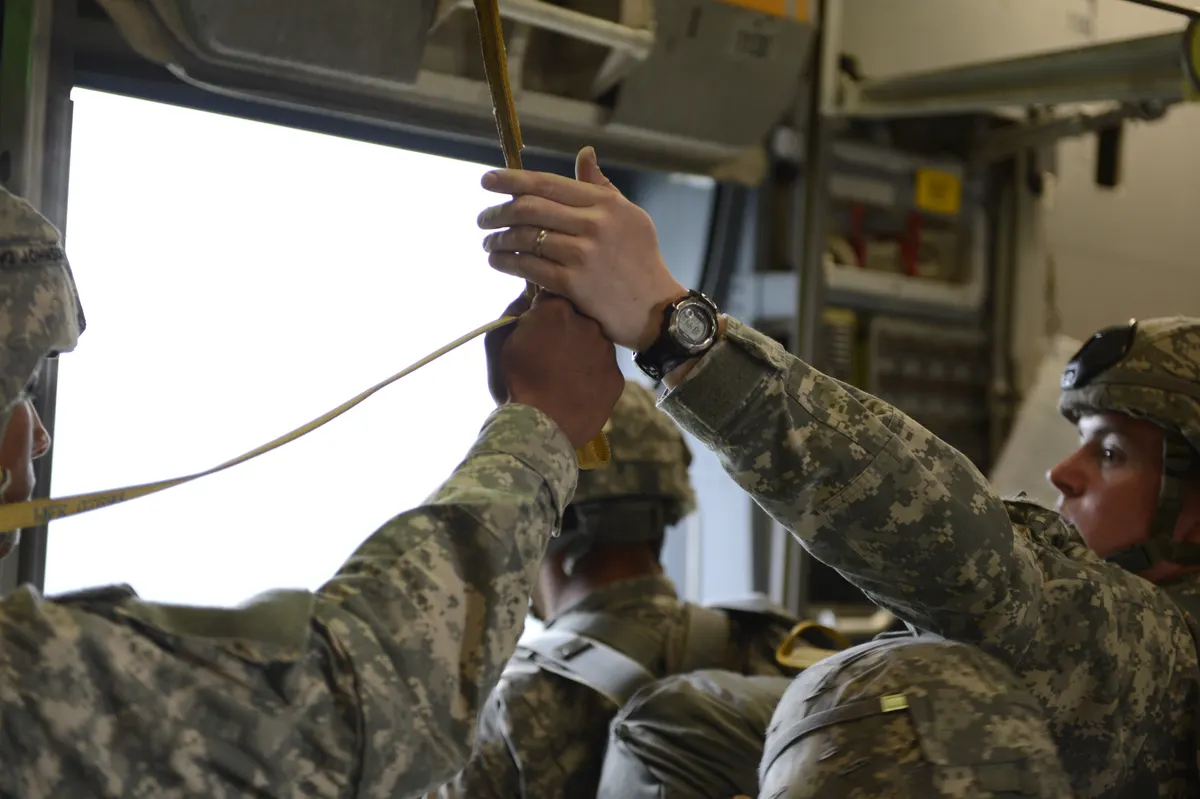 US Army paratroopers conducting an airborne jump