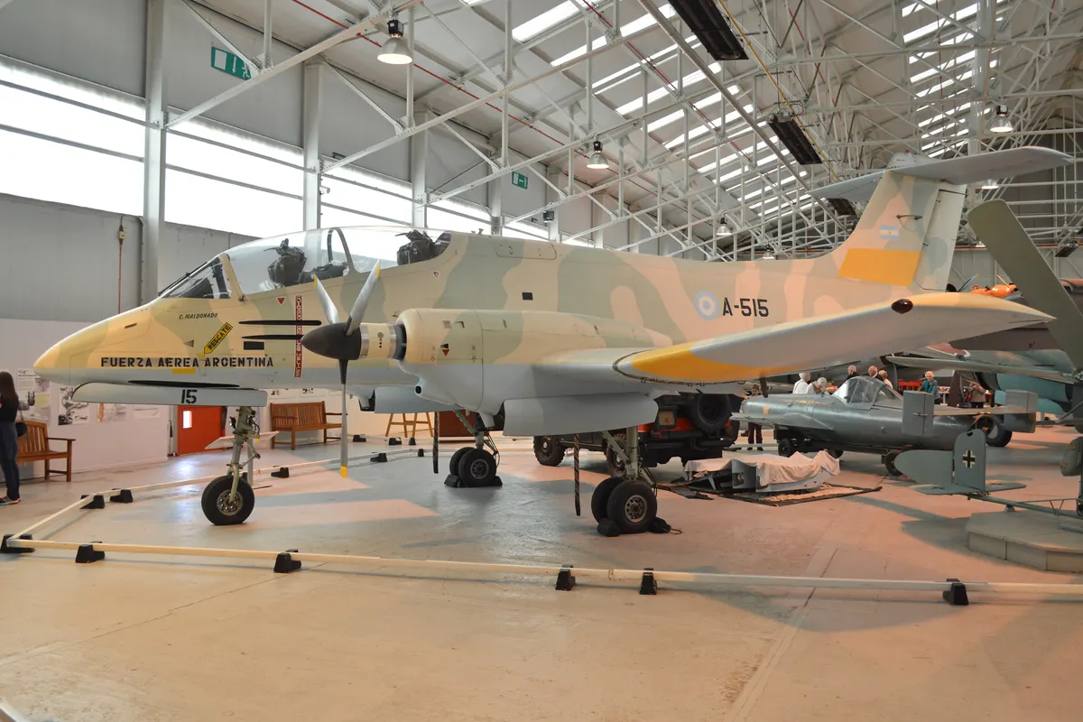 An FMA IA 58 Pucara, the Argentine attack aircraft based alongside MB-339s at Stanley airfield during the Falklands War.