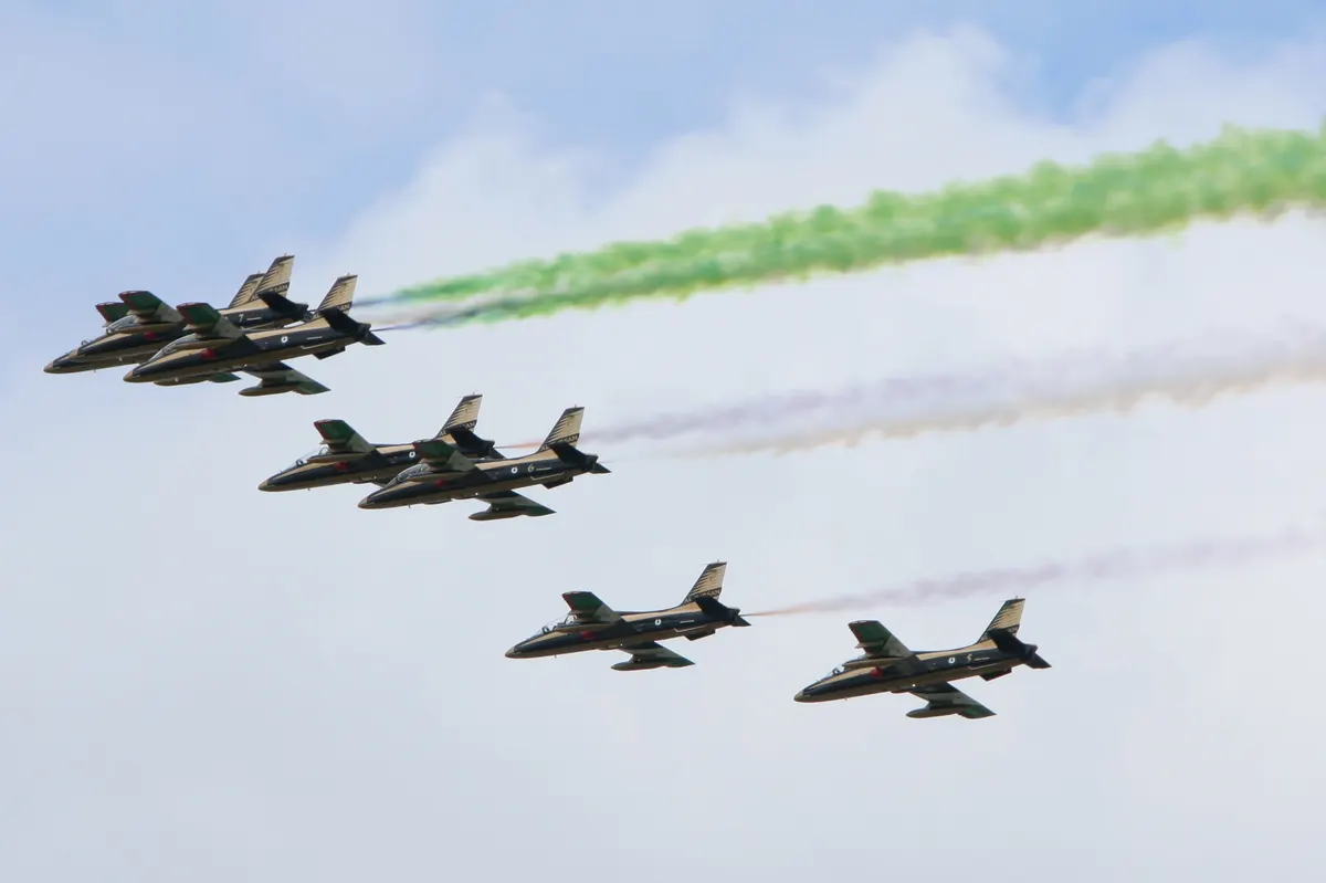 An MB-339NAT of the United Arab Emirates Air Force's Al Fursan display team, one of the type's last active export operators.
