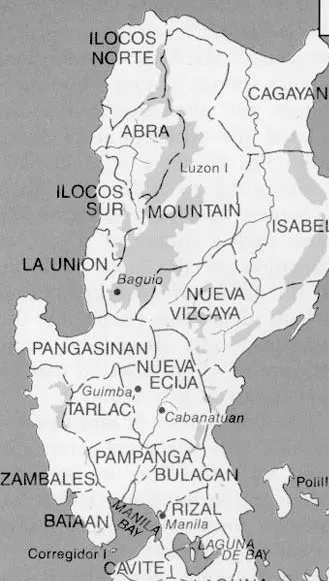 Map of Luzon, Philippines, World War II