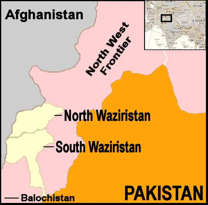 Pakistan'ın Kuzey Veziristan bölgesinin haritası