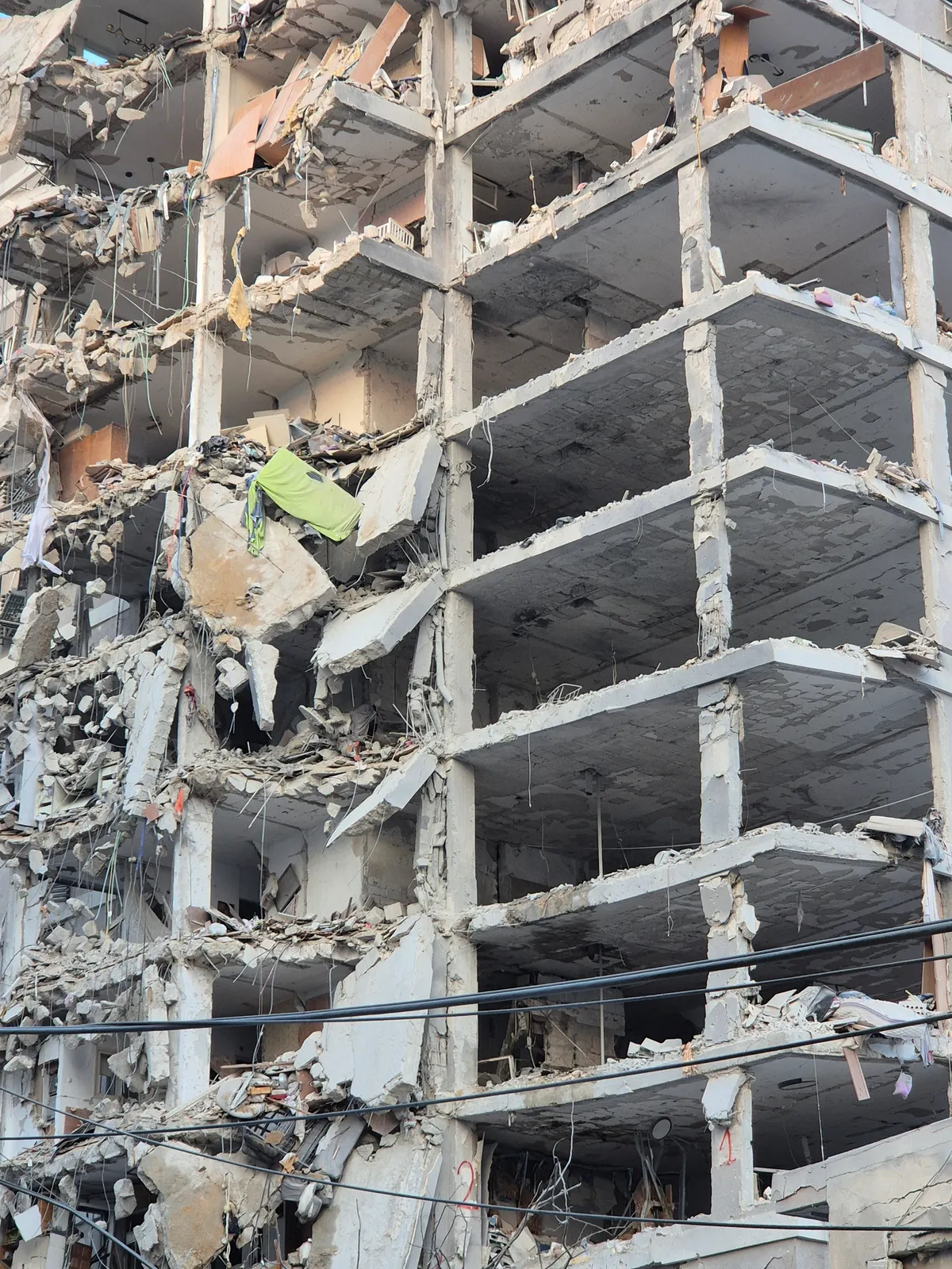 Damaged apartment building after a missile strike