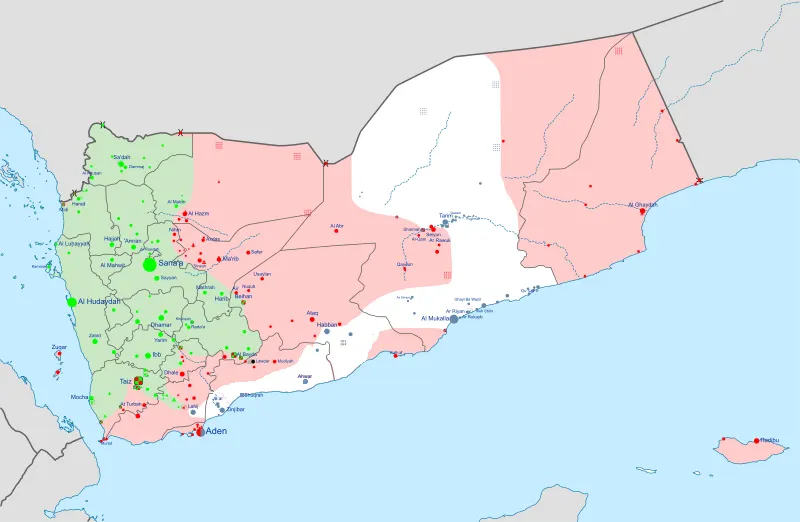 Map showing territorial control during the Yemeni civil war