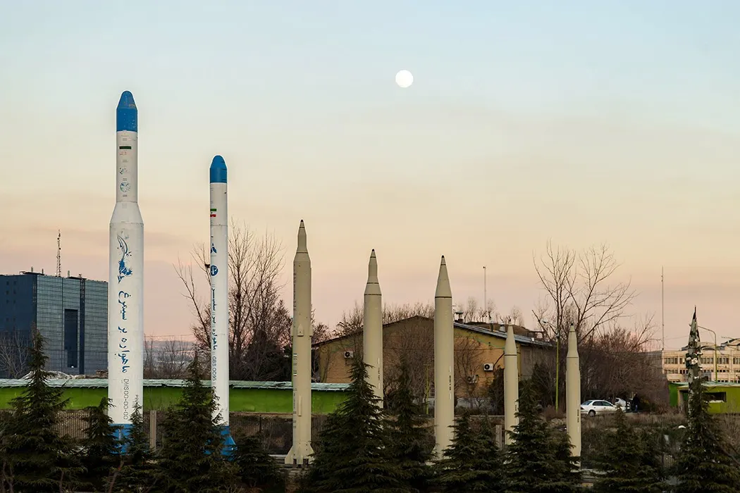 Iranian Qiam-class ballistic missile displayed at a military event
