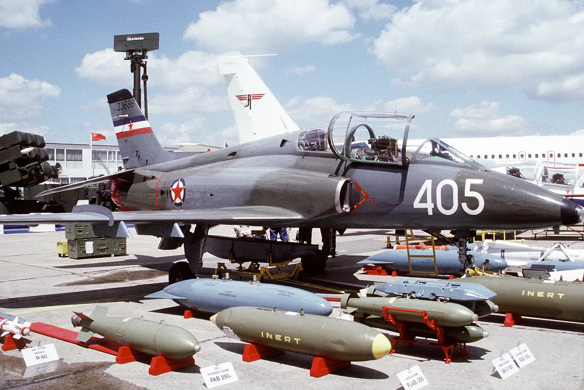 Soko G-4 Super Galeb jet trainer in flight
