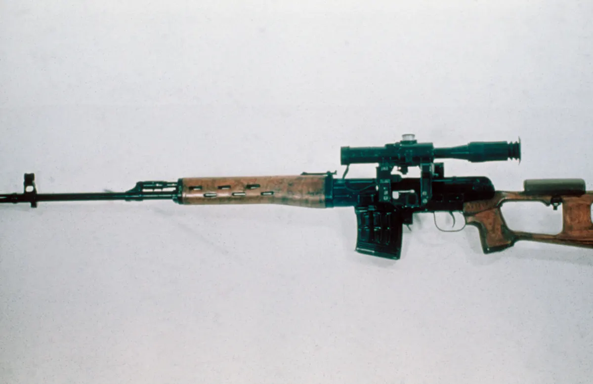 SVD Dragunov rifle with PSO-1 scope mounted on the receiver side rail