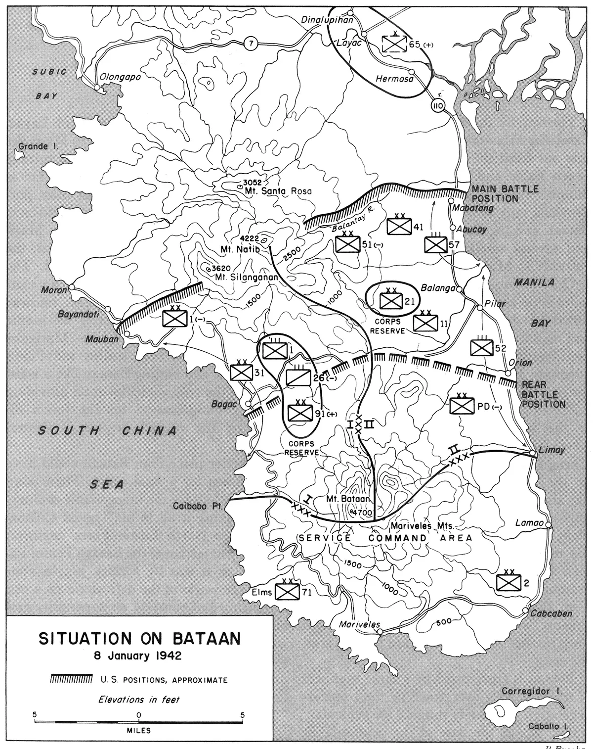 Map of the Bataan Peninsula, Philippines