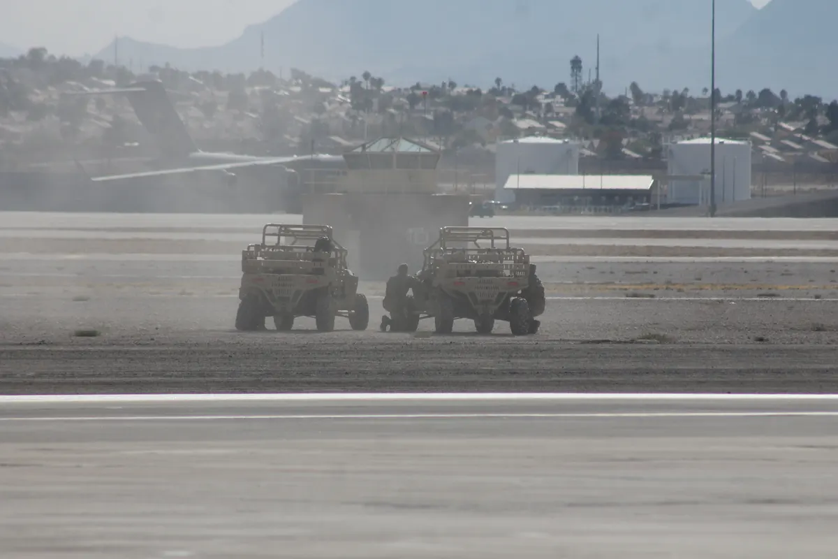 Polaris MRZR all-terrain vehicle fitted with counter-drone sensor mast
