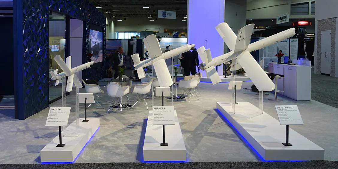 UVision Hero-120 loitering munition on static display