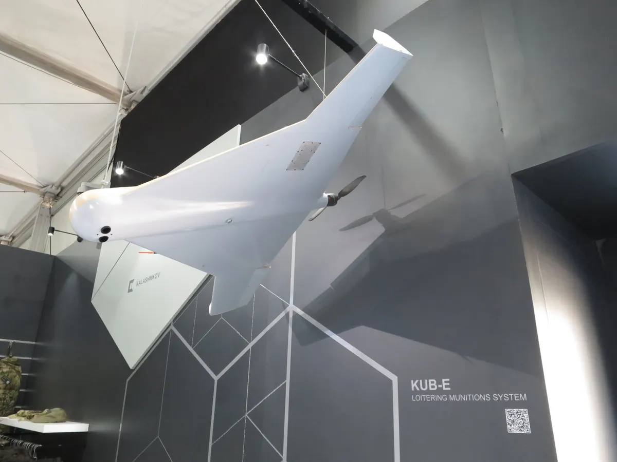 ZALA KYB-BLA loitering munition on a display stand