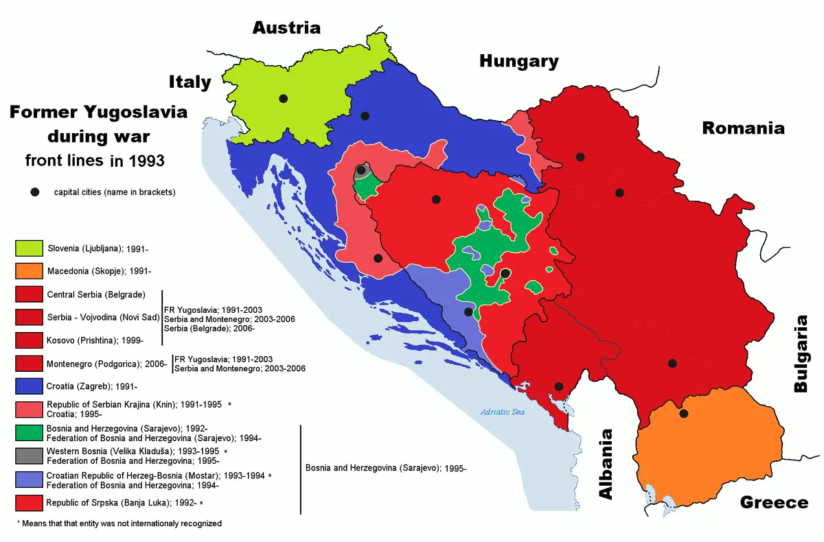 Map of Bosnia and Herzegovina and the former Yugoslavia